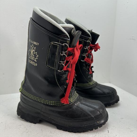 SOREL Kaufman Mt. McKinley Black Insulated Heavy Duty Snow Boots Size Y4 W6 - Picture 1 of 15